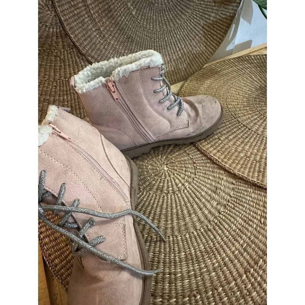 OshKosh B’gosh Pink Faux Fur Lined Lace-Up Boots - Kids Size 2